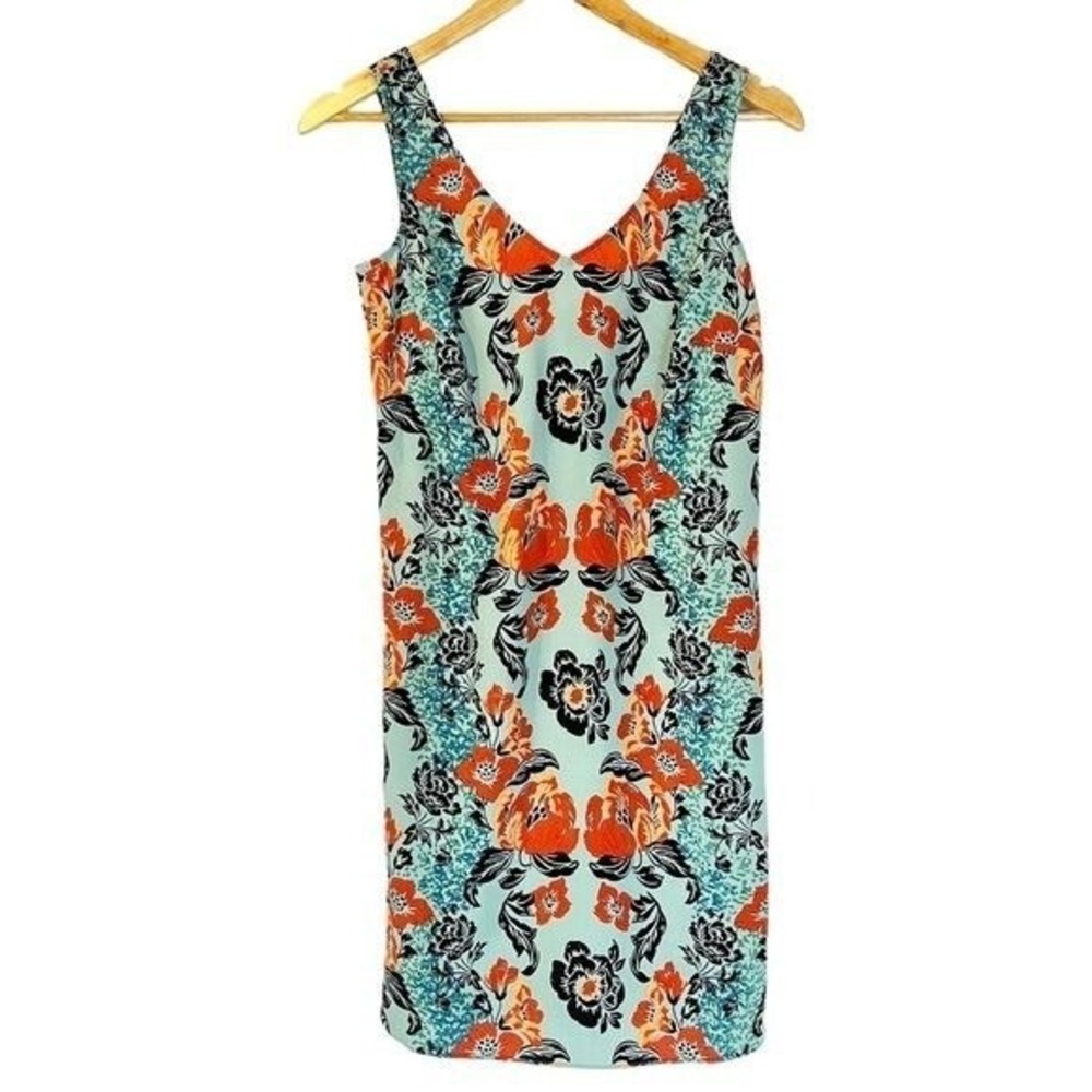 CAbi Maya Sleeveless Floral Teal Orange Tropical Dress XS Summer‎ Beach Vacation